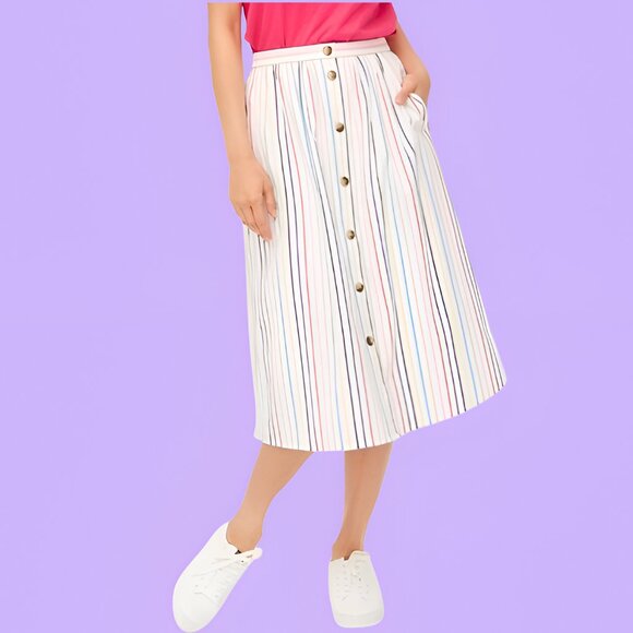 J. Crew Dresses & Skirts - NWOT J.Crew Button Poplin Striped Midi Skirt Multicolor Size Small